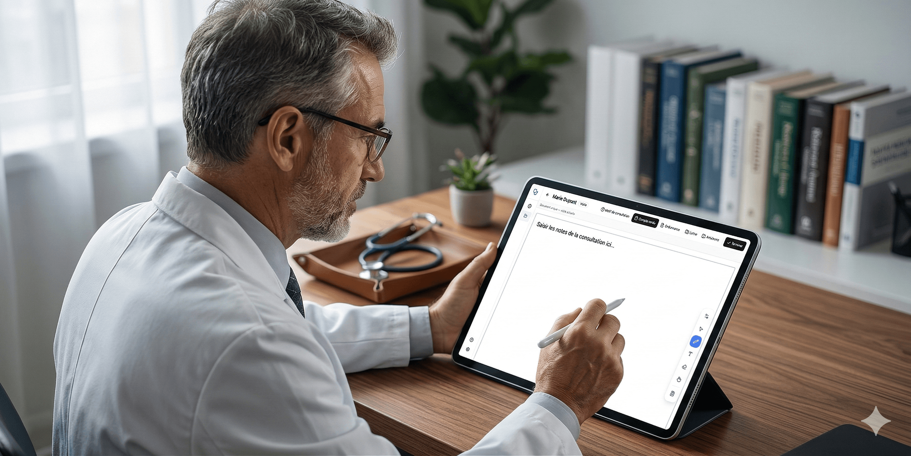 Médecin utilisant CareProline sur tablette